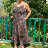 Ajrakh Handblock print maxi cotton dress with noodle strap