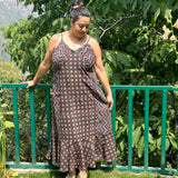 Ajrakh Handblock print maxi cotton dress with noodle strap