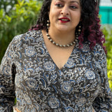 Black Kalamkari handblock print wrap top