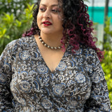 Black Kalamkari handblock print wrap top