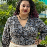 Black Kalamkari handblock print wrap top