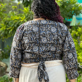 Black Kalamkari handblock print wrap top