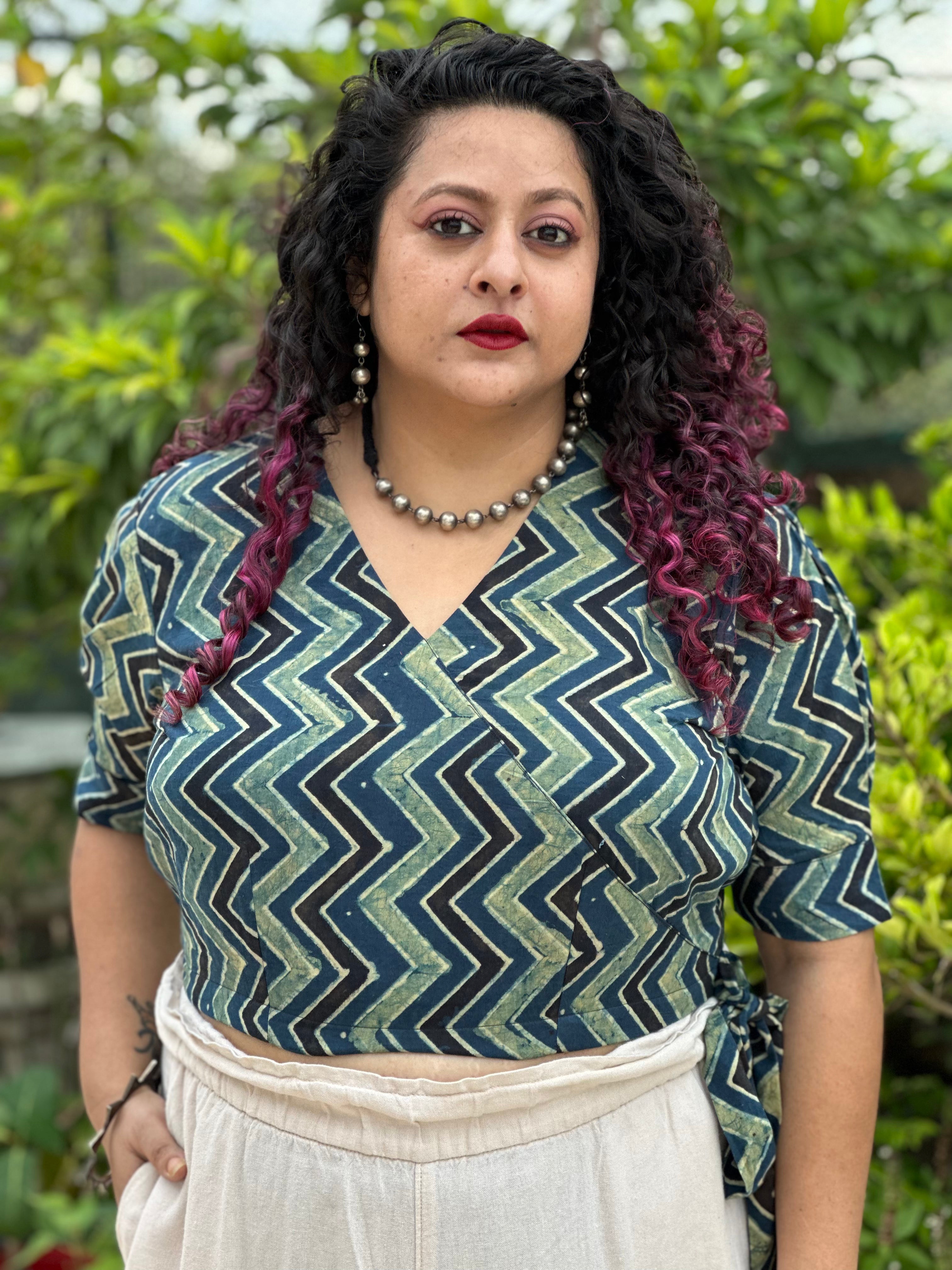 Ajrakh zig zag handblock printed wrap top