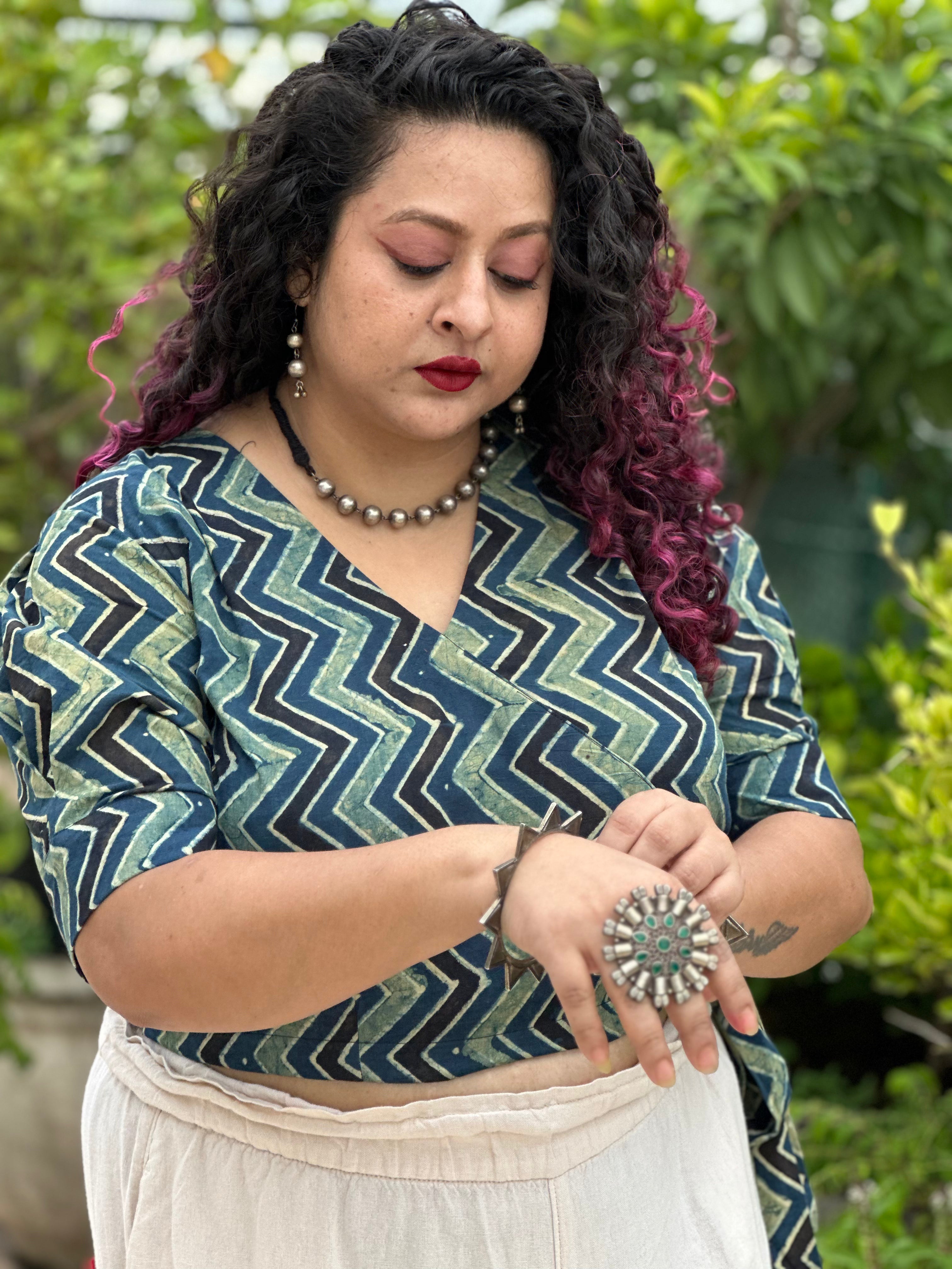 Ajrakh zig zag handblock printed wrap top