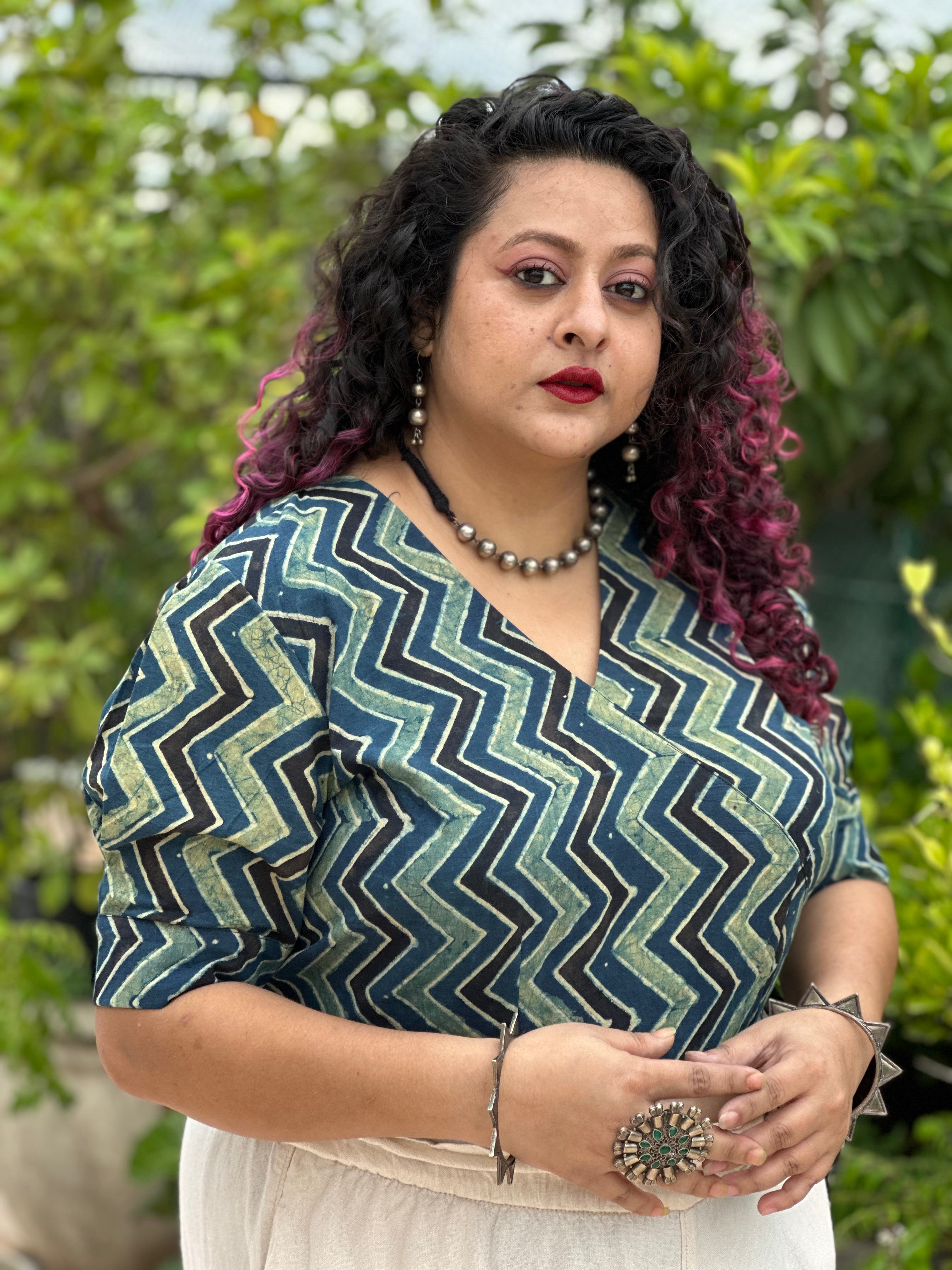 Ajrakh zig zag handblock printed wrap top