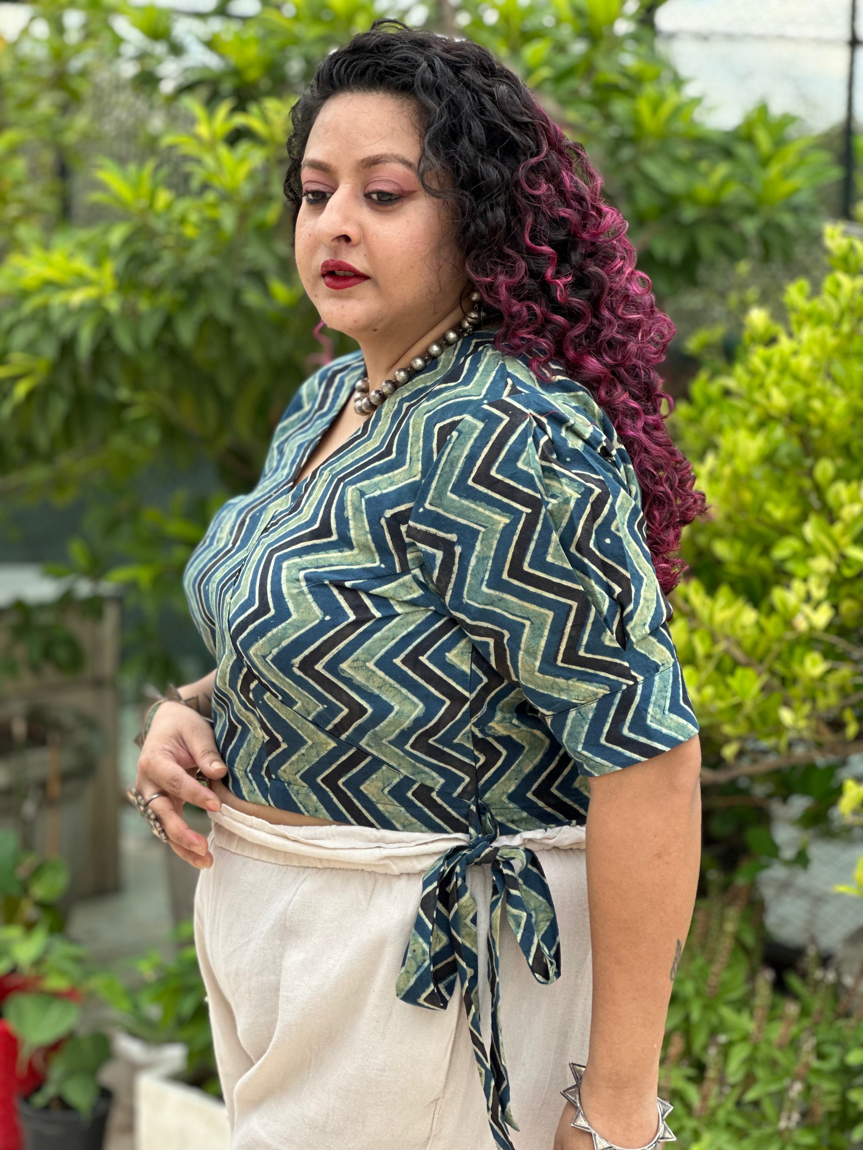 Ajrakh zig zag handblock printed wrap top