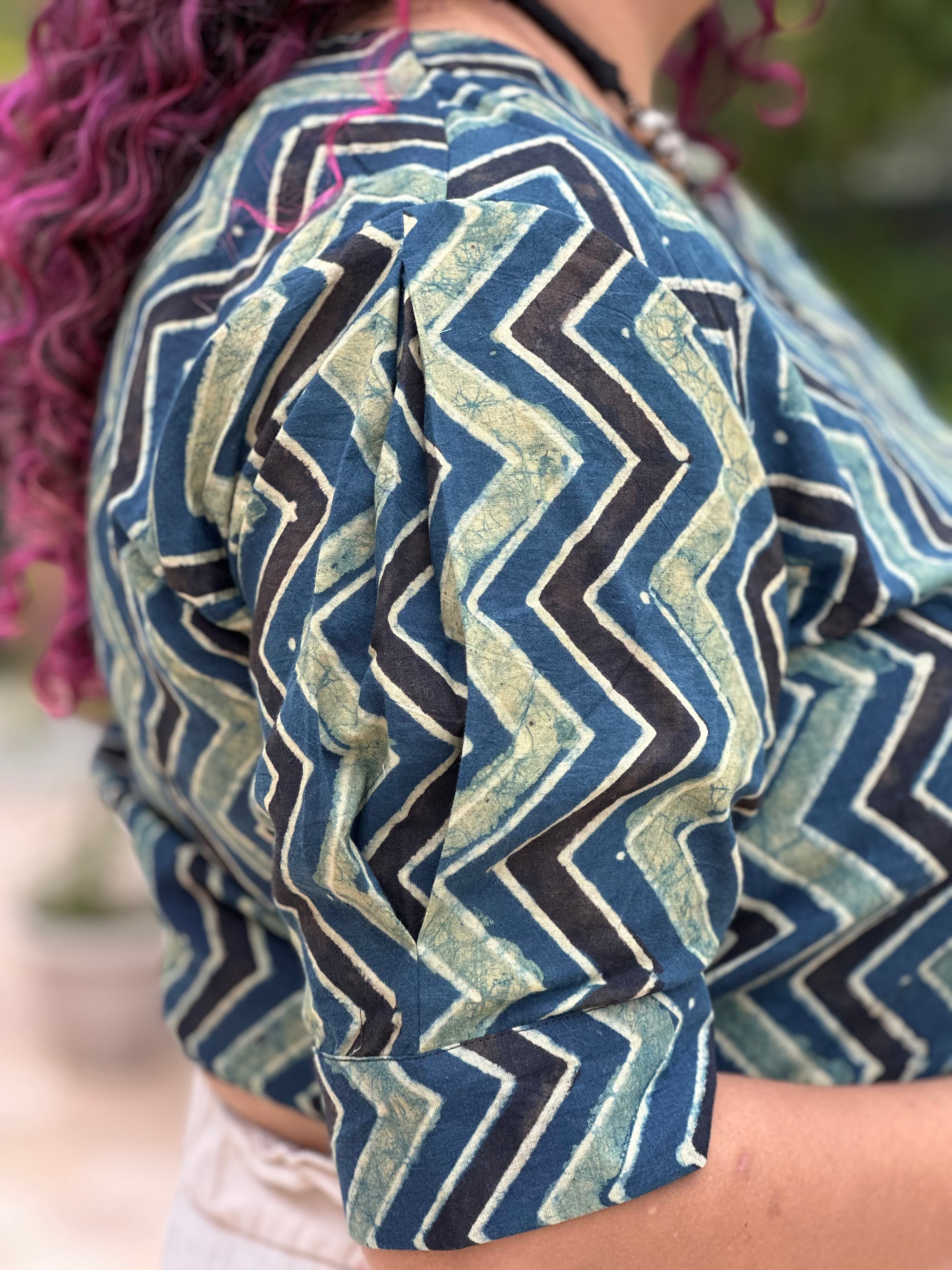 Ajrakh zig zag handblock printed wrap top