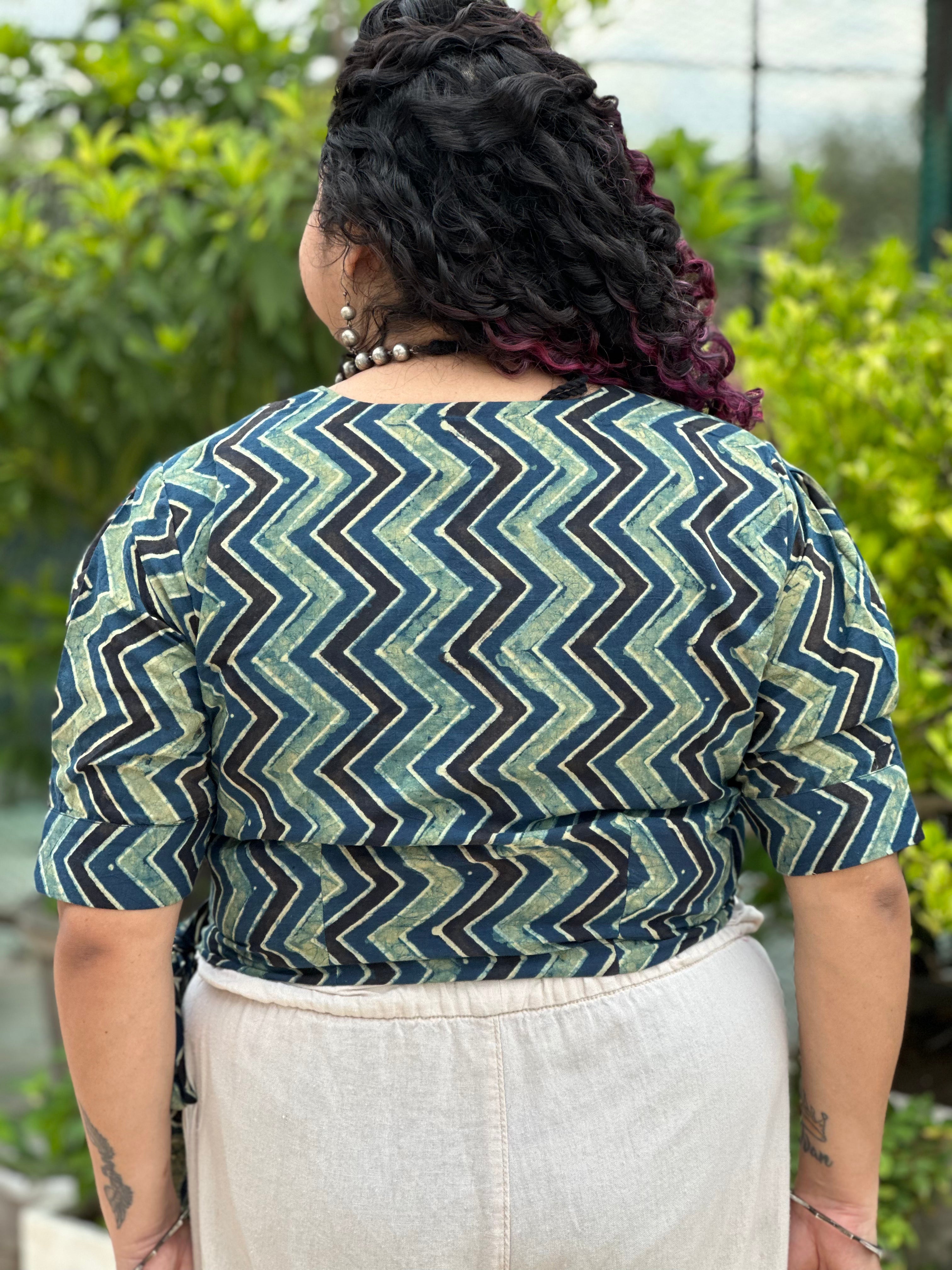 Ajrakh zig zag handblock printed wrap top