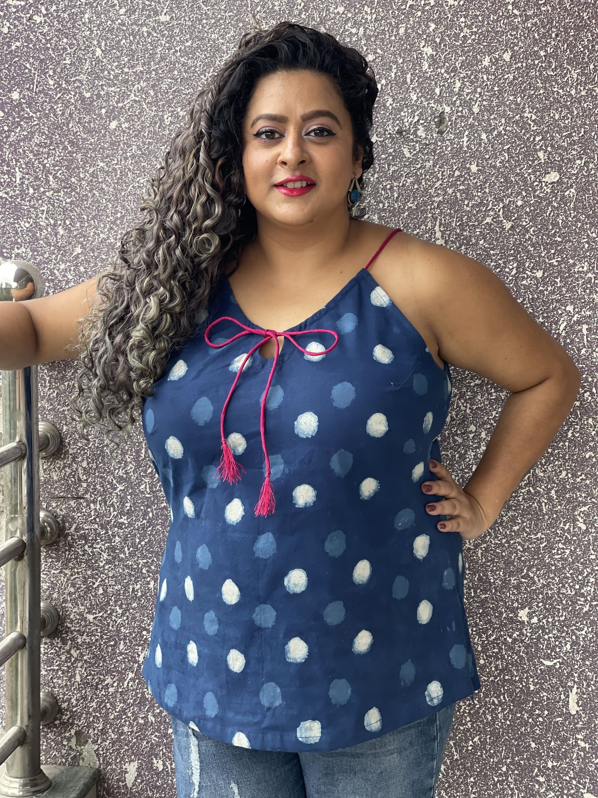 Indigo Dabu Polka Dot Handblock Cotton Top