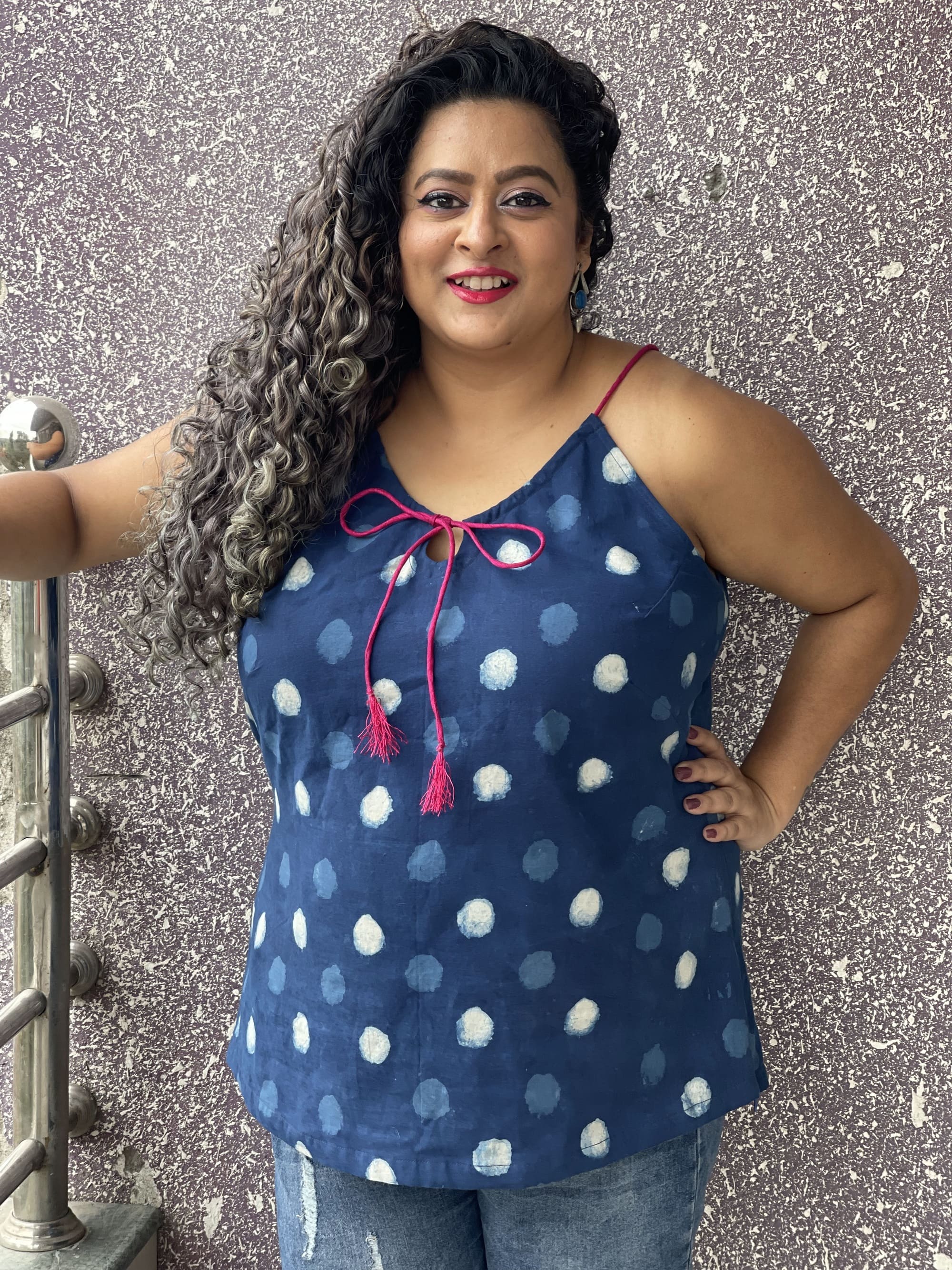 Indigo Dabu Polka Dot Handblock Cotton Top