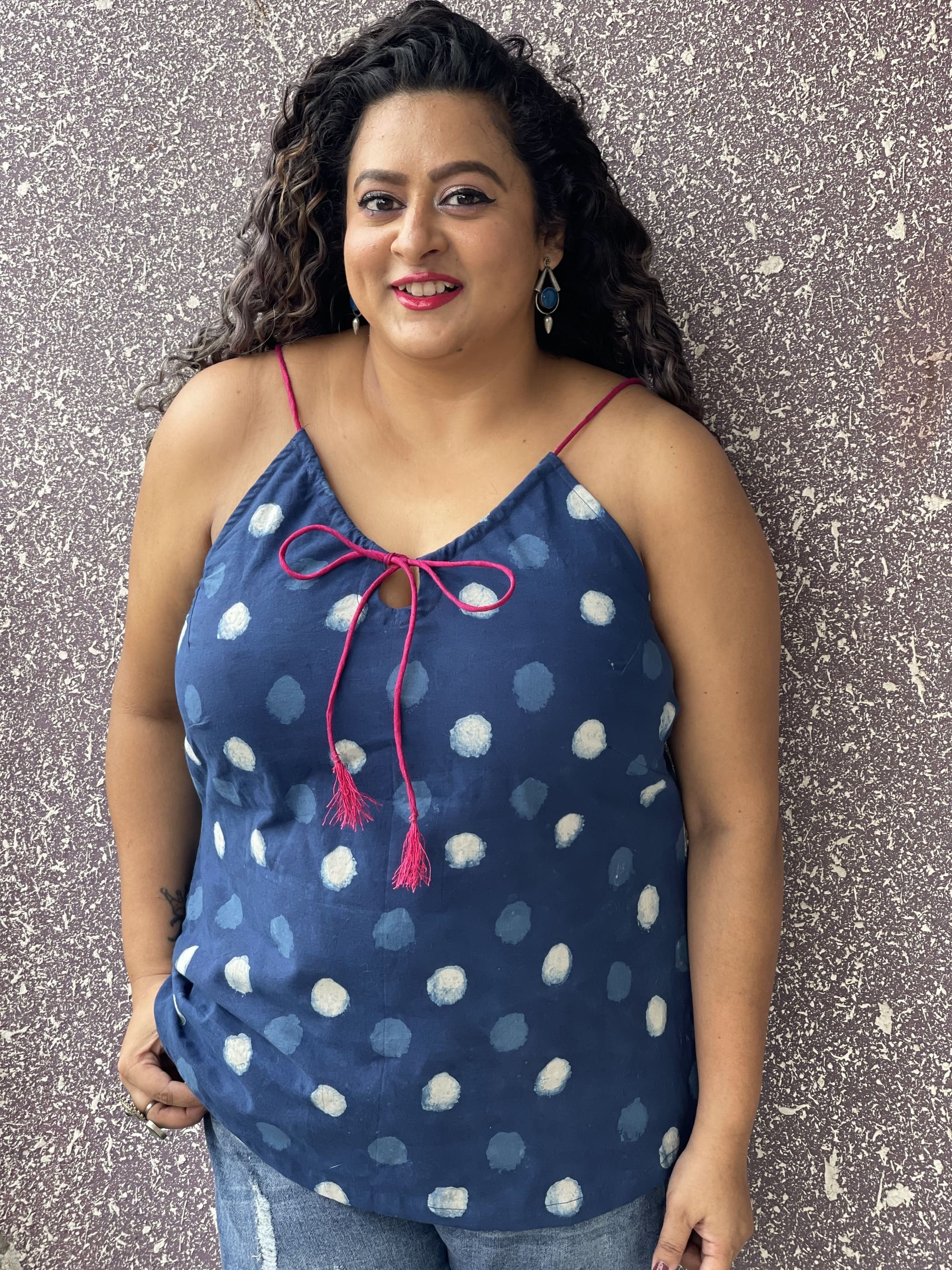 Indigo Dabu Polka Dot Handblock Cotton Top