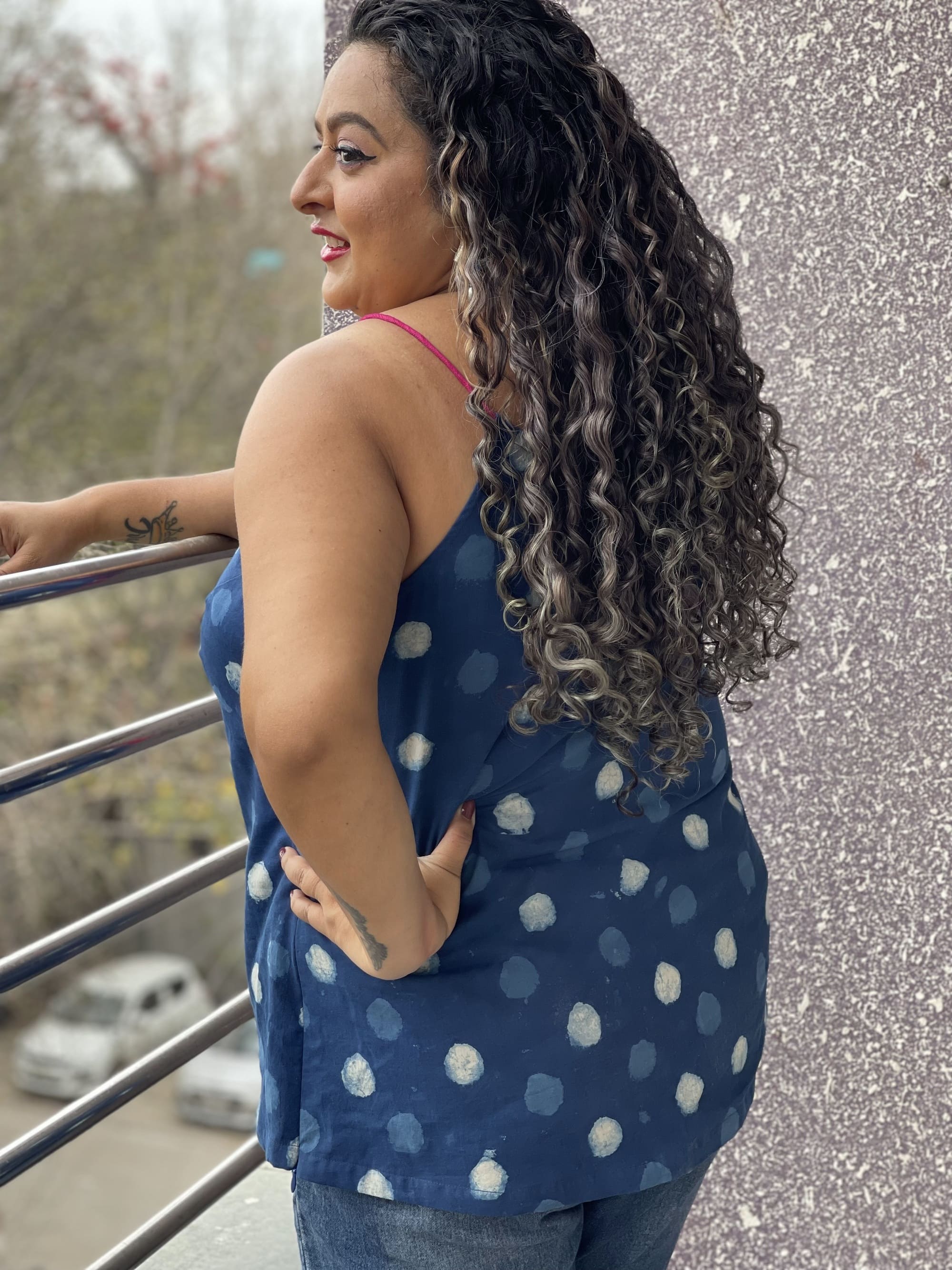 Indigo Dabu Polka Dot Handblock Cotton Top