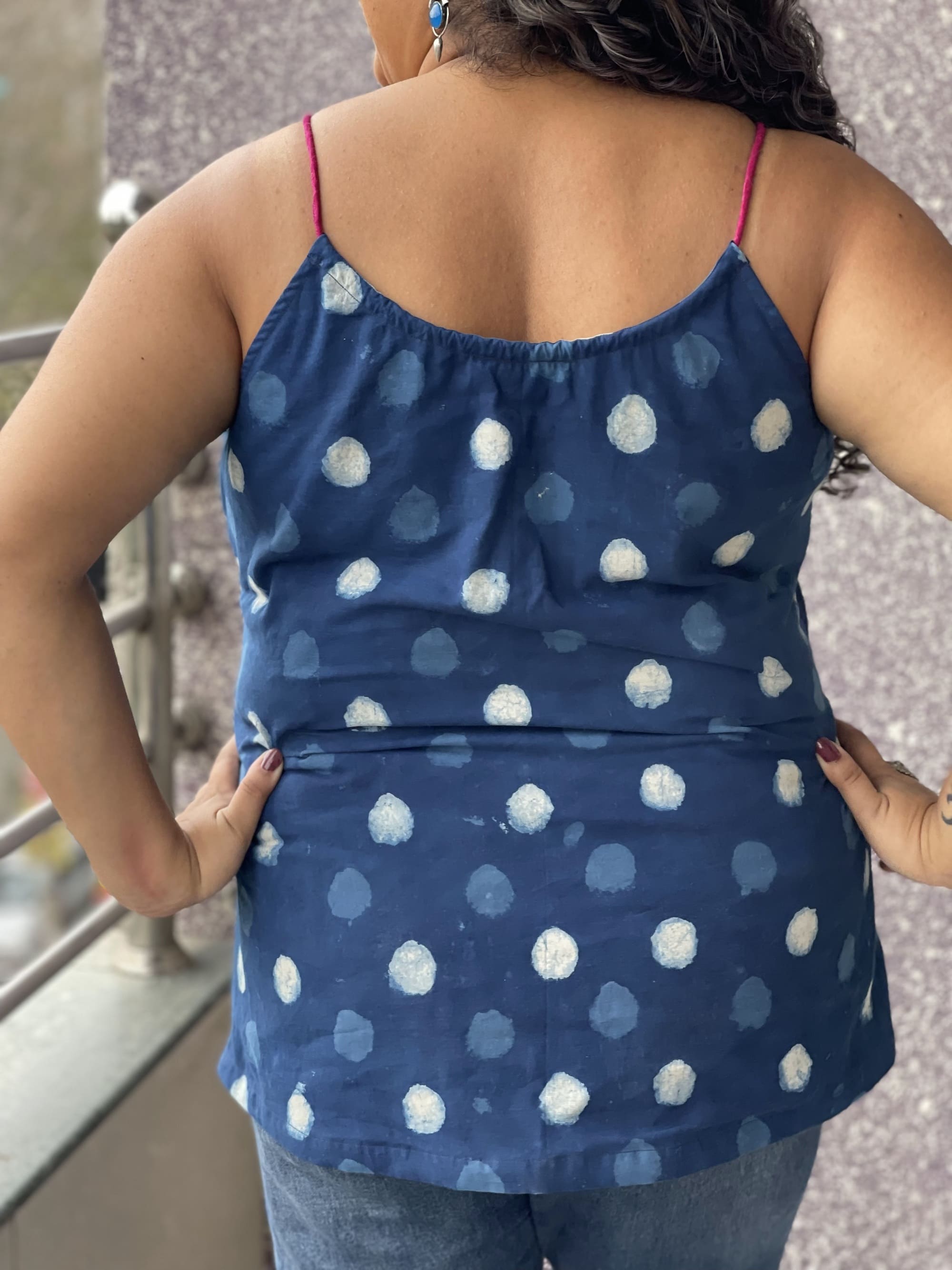 Indigo Dabu Polka Dot Handblock Cotton Top
