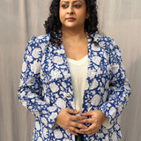 Blue Floral Sanganeri Handblock Print Cotton Blazer
