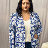Blue Floral Sanganeri Handblock Print Cotton Blazer