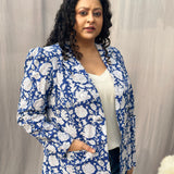 Blue Floral Sanganeri Handblock Print Cotton Blazer