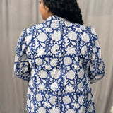 Blue Floral Sanganeri Handblock Print Cotton Blazer