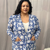Blue Floral Sanganeri Handblock Print Cotton Blazer