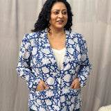 Blue Floral Sanganeri Handblock Print Cotton Blazer