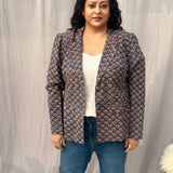 Sea Green Sanganeri Booti Handblock Print Cotton Blazer
