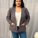 Sea Green Sanganeri Booti Handblock Print Cotton Blazer