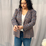 Sea Green Sanganeri Booti Handblock Print Cotton Blazer