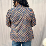 Sea Green Sanganeri Booti Handblock Print Cotton Blazer
