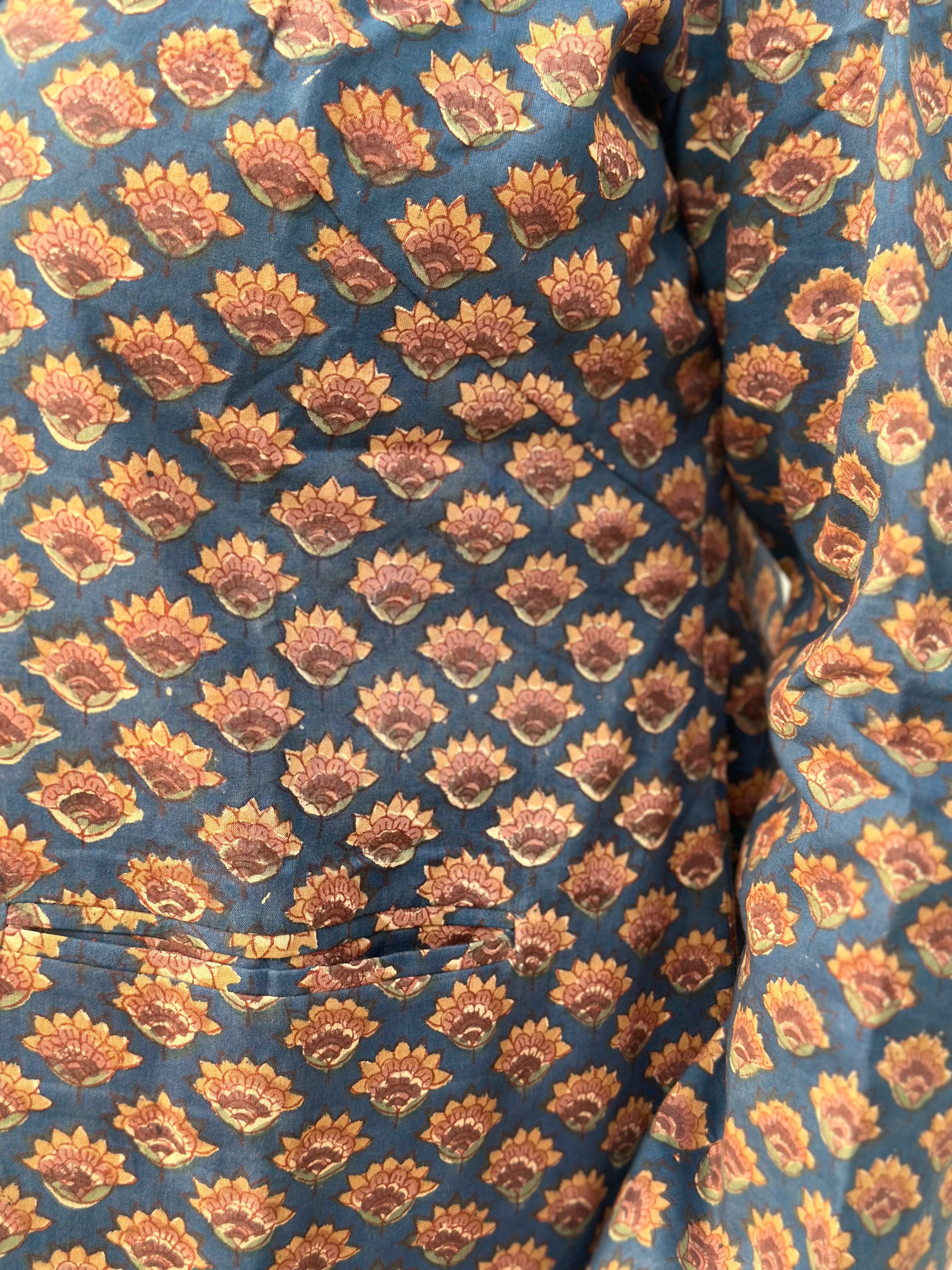 Rust & Royal Blazer- Sea Green Sanganeri Booti Handblock Print Cotton Blazer