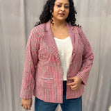 Peach Stripe Handblock Print Cotton Blazer