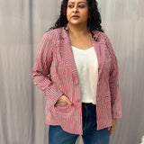 Peach Stripe Handblock Print Cotton Blazer