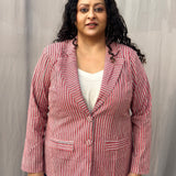 Peach Stripe Handblock Print Cotton Blazer
