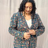 Sea Green Sanganeri Floral Handblock Print Cotton Blazer