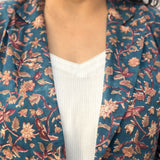 Sea Green Sanganeri Floral Handblock Print Cotton Blazer