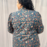 Sea Green Sanganeri Floral Handblock Print Cotton Blazer