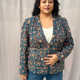 Sea Green Sanganeri Floral Handblock Print Cotton Blazer