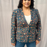 Sea Green Sanganeri Floral Handblock Print Cotton Blazer