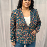 Sea Green Sanganeri Floral Handblock Print Cotton Blazer