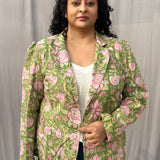 Green Sanganeri Floral Handblock Print Cotton Blazer