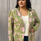 Green Sanganeri Floral Handblock Print Cotton Blazer