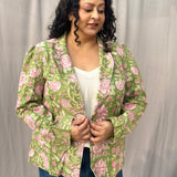 Green Sanganeri Floral Handblock Print Cotton Blazer