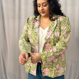 Green Sanganeri Floral Handblock Print Cotton Blazer