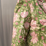 Green Sanganeri Floral Handblock Print Cotton Blazer