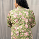 Green Sanganeri Floral Handblock Print Cotton Blazer