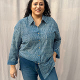 Indigo Dabu Stripe(thin) Over-sized Cotton Handblock Print Shirt for Women