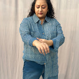 Indigo Dabu Stripe(thin) Over-sized Cotton Handblock Print Shirt for Women