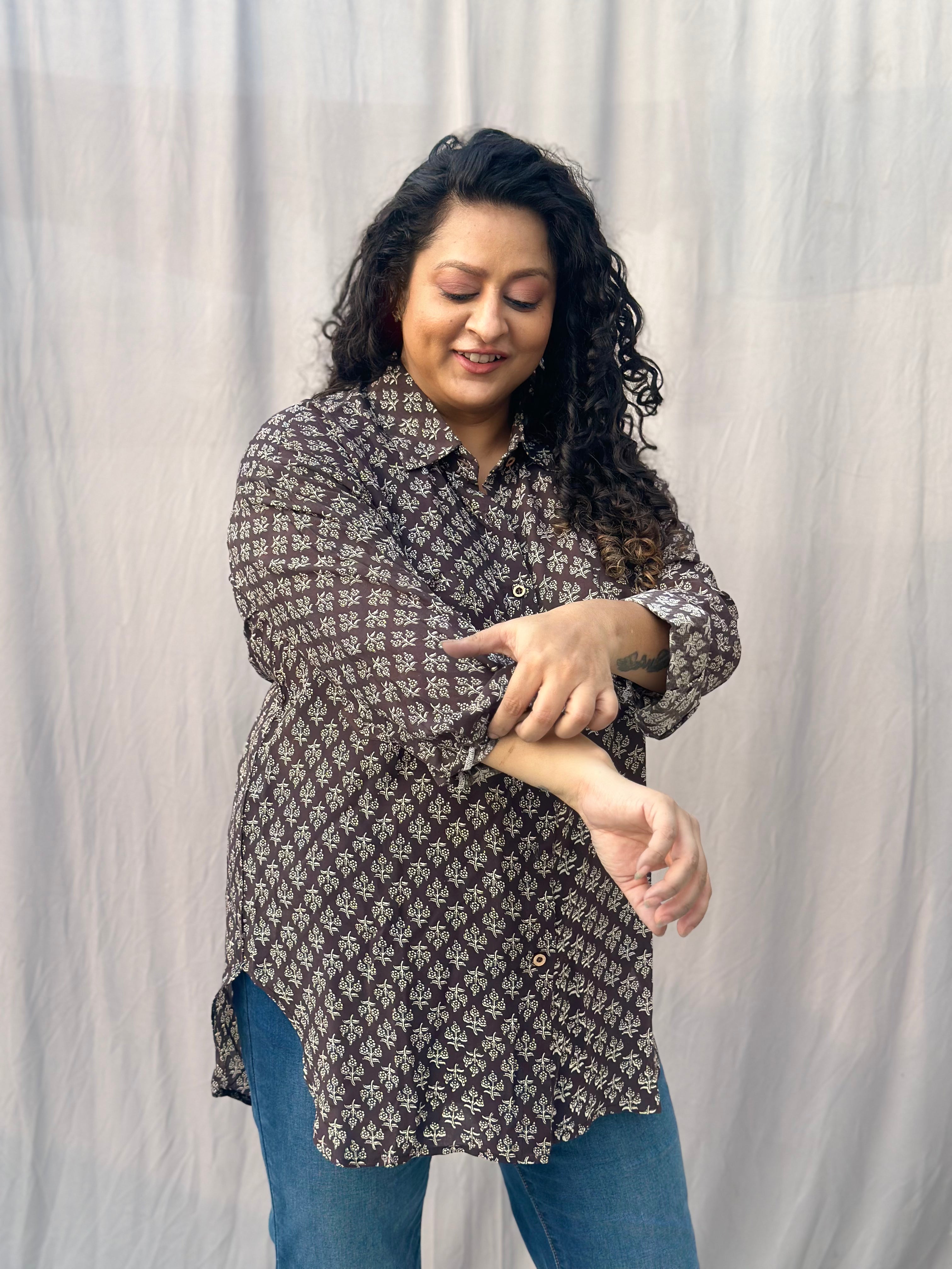 Black Bagru Booti over-sized Modal Cotton Handblock Print