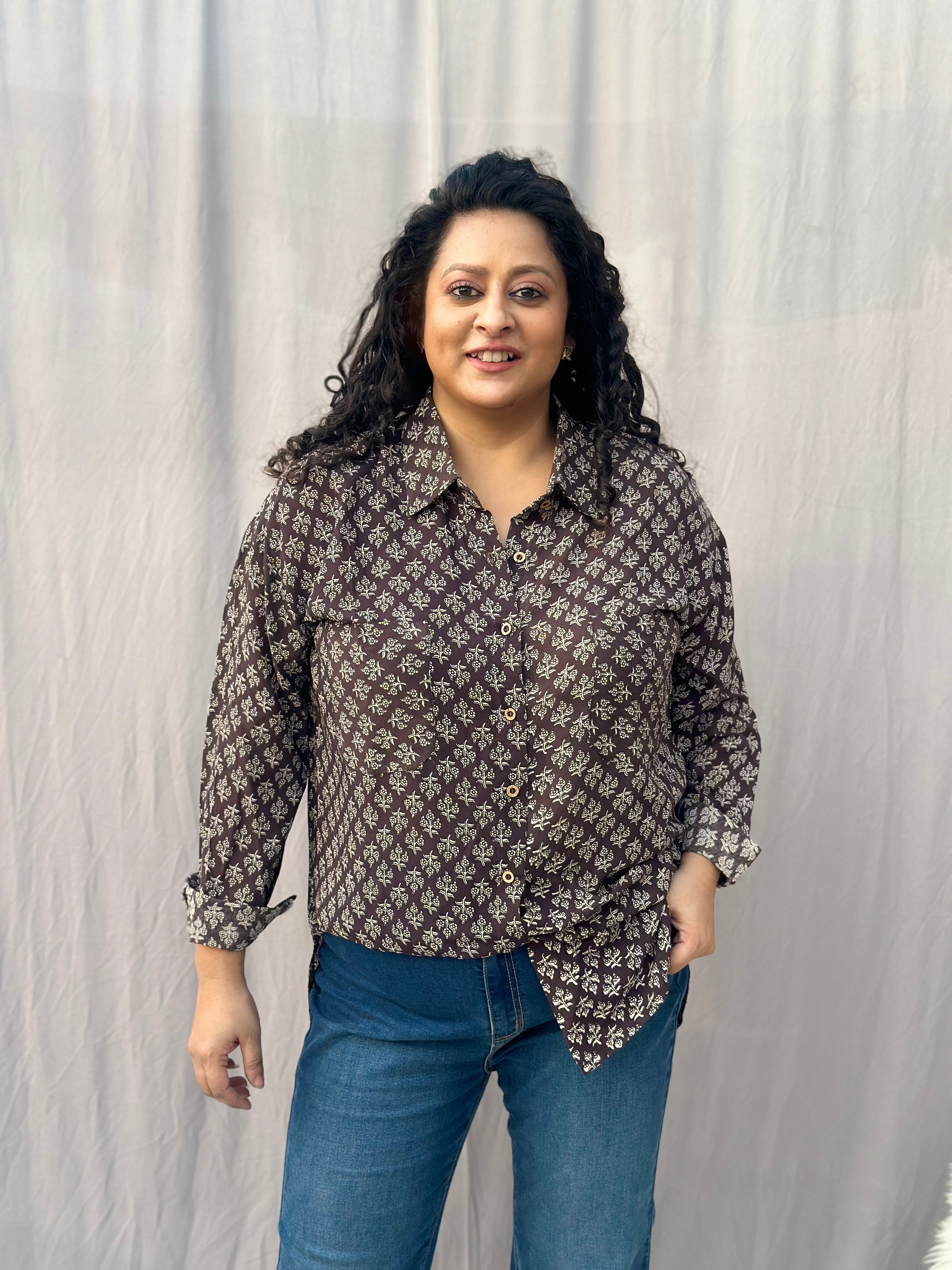 Black Bagru Booti over-sized Modal Cotton Handblock Print
