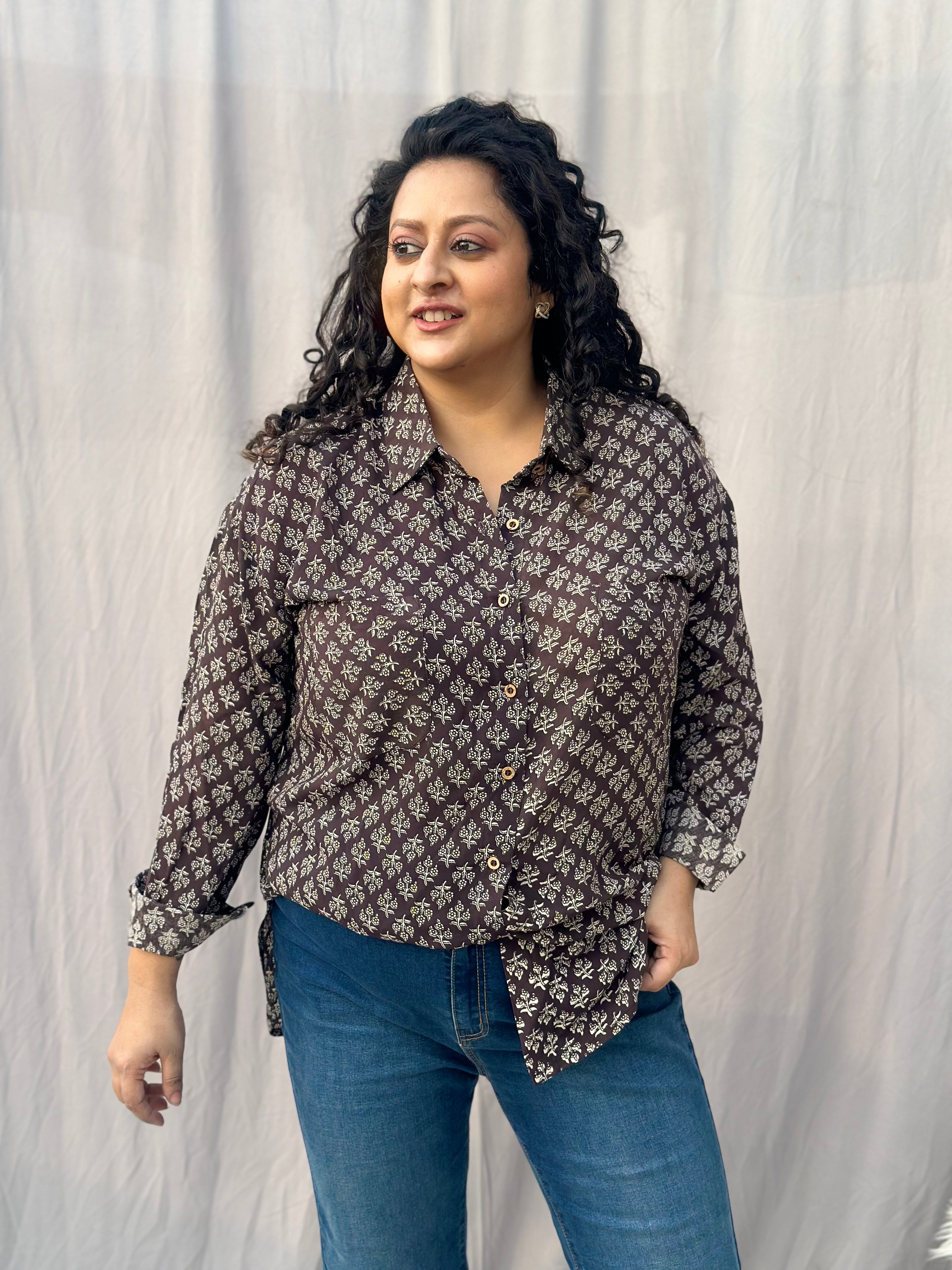 Black Bagru Booti over-sized Modal Cotton Handblock Print