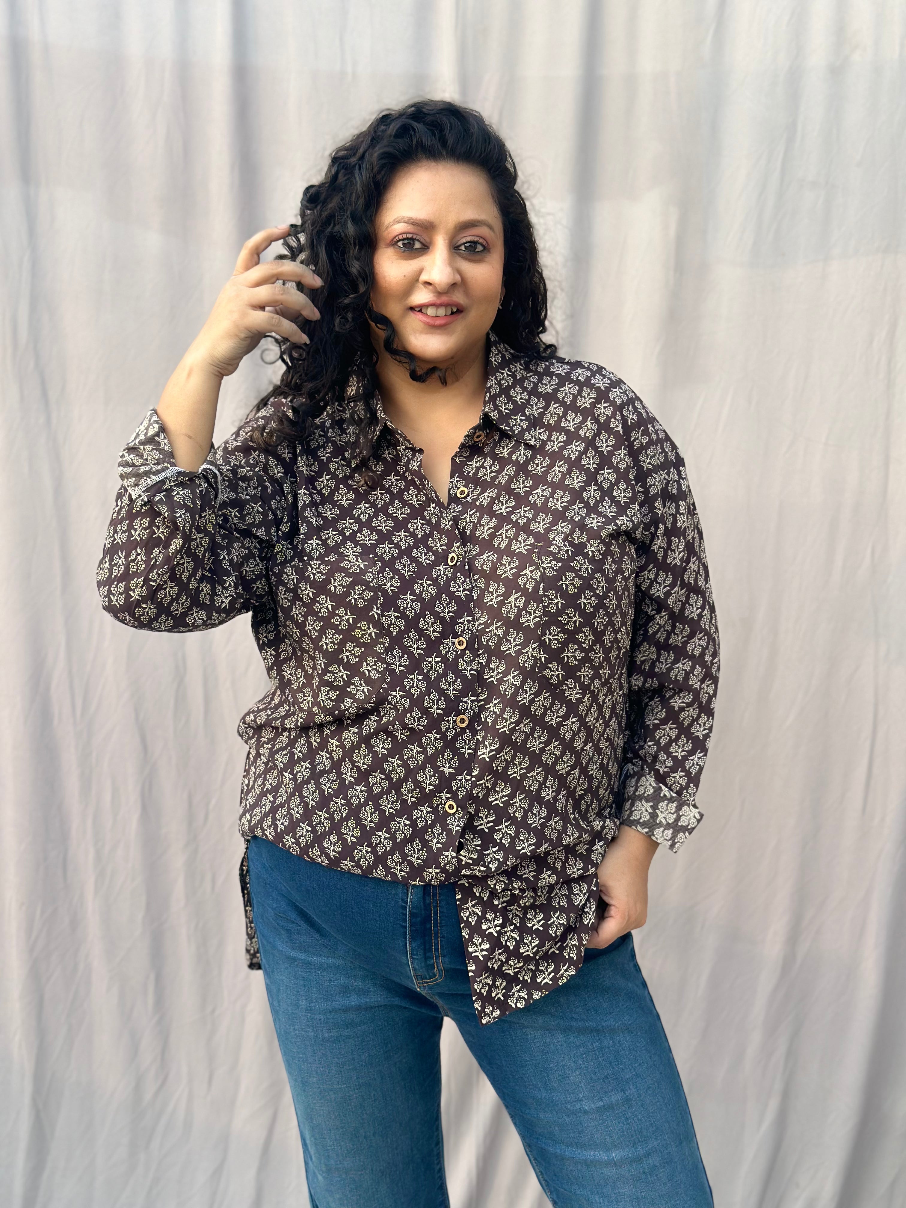 Black Bagru Booti over-sized Modal Cotton Handblock Print