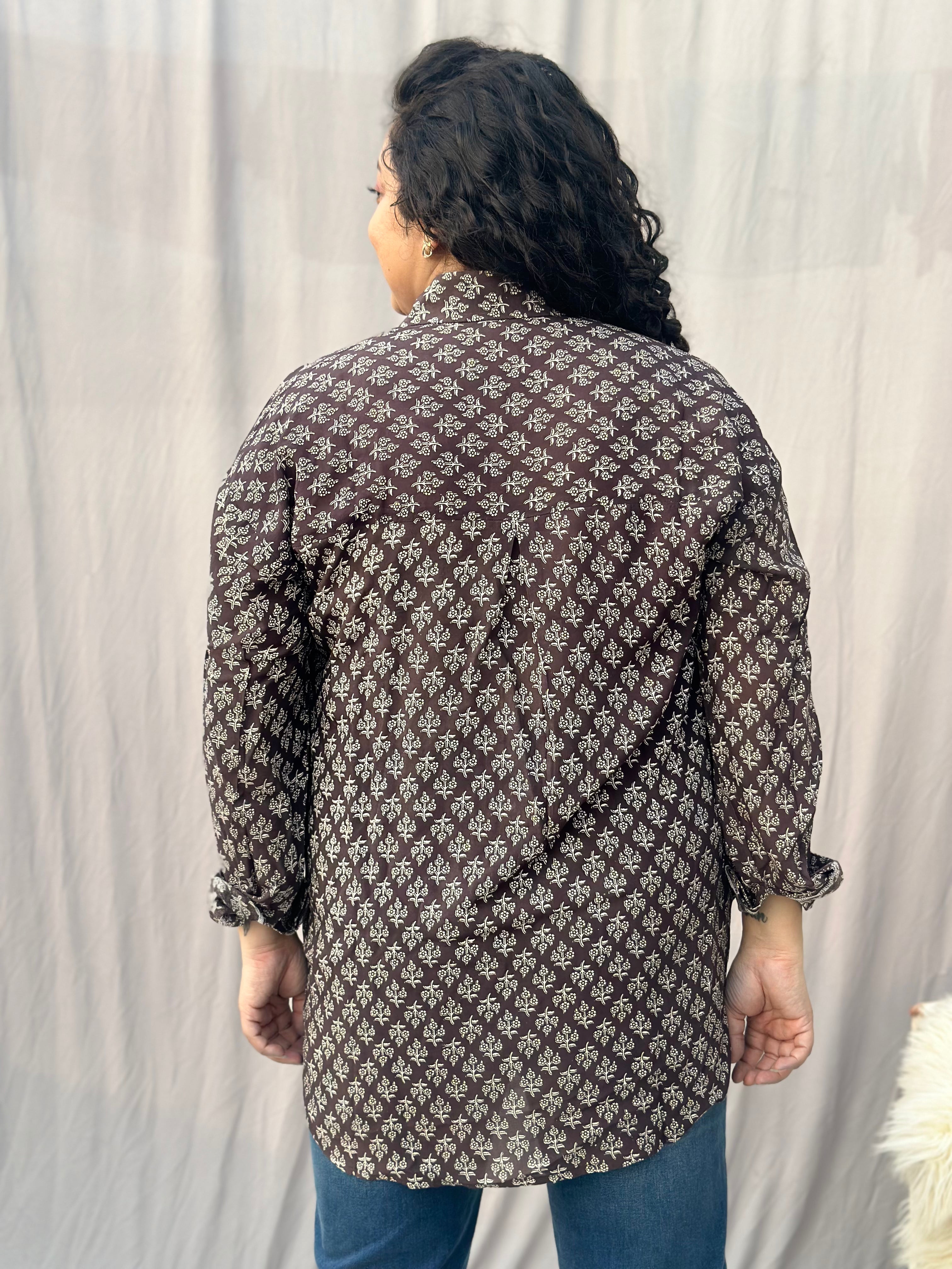 Black Bagru Booti over-sized Modal Cotton Handblock Print